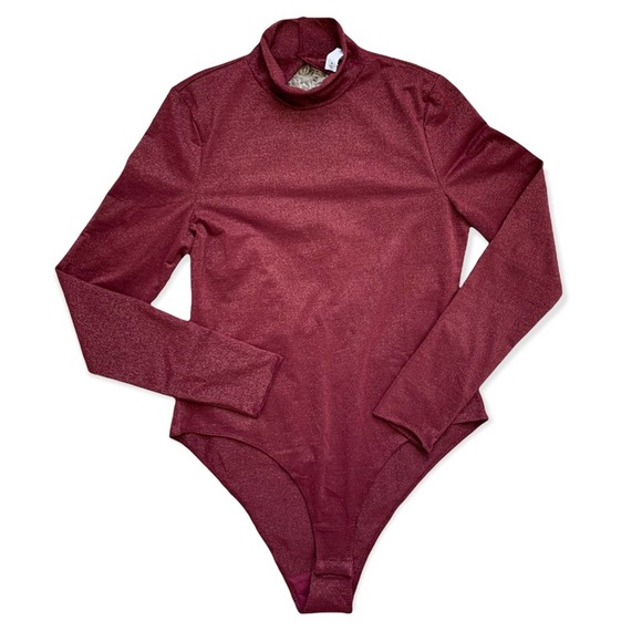 NWT Anthropologie Shimmer Open Back Long Sleeve Bodysuit. Plum - Picture 2 of 7